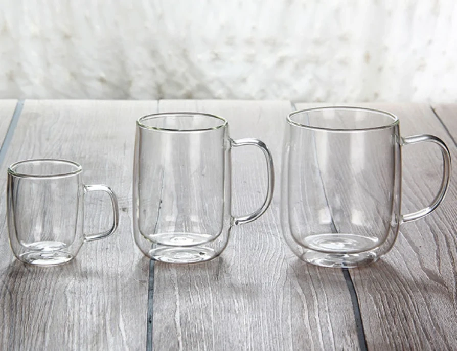 Wholesale Customized Transparent High Borosilicate Glass Cup Double Wall Heat Resistant for Coffee Water Tea Mug Drinkware Gift