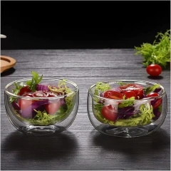 Custom Made Double Wall High Borosilicate Glass Bowl Matcha Fruit Salad Yogurt Food Bowl for Home and Kitchen