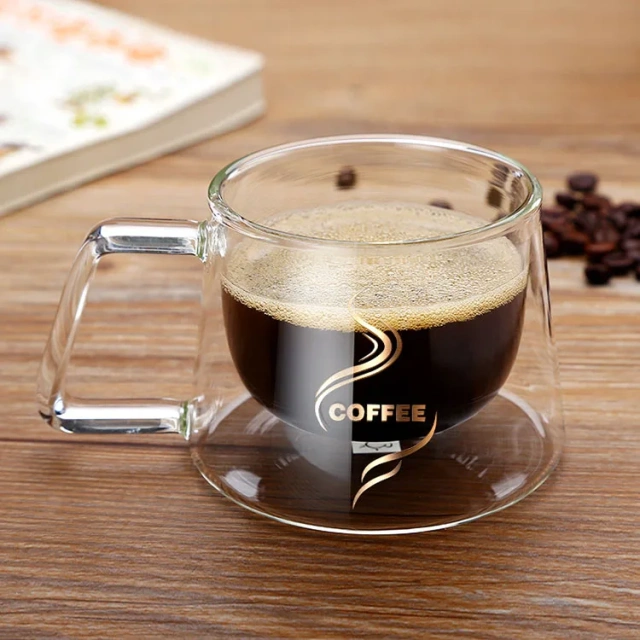 3 oz Insulated Coffee Mugs for Breakfast Thermo Espresso Glass Cup Elegant Double Wall Latte Cup With Handle
