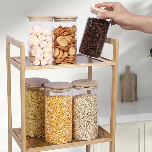 Modern High Borosilicate Glass Kitchen Storage Jars with Bamboo Lids Spoon for Spice & Coffee Home Use & Party