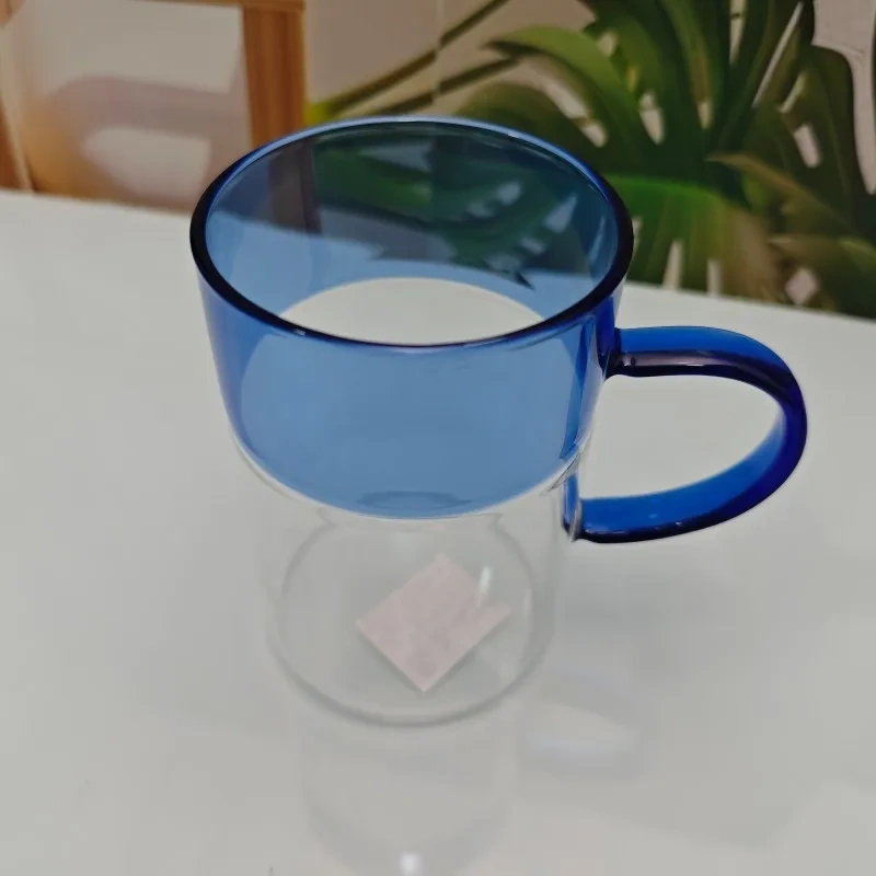 High Borosilicate Two Tone Glassa Cup Hot Drinking Coffee Glasses Stitching Color Two Color Glass Cup With Handle