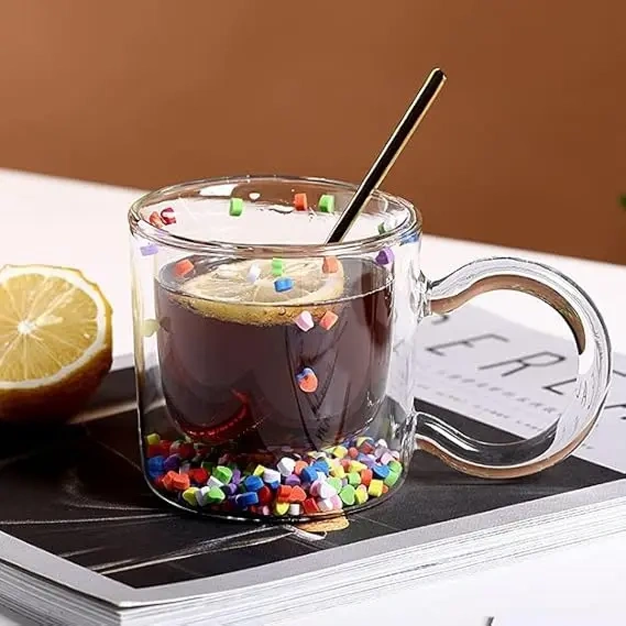 Morden Design 240ML Double Wall High Borosilicate Glass Cup With Floating Love Cute Girl Water Cup Gift Coffee Drink Milk Mug