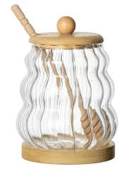 Tableware Glass Striped High Borosilicate Glass Storage Jar Honey Pot Jar with Stirrer Lid for Kitchen