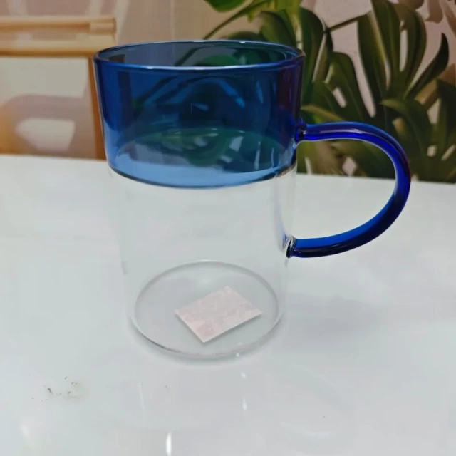 High Borosilicate Two Tone Glassa Cup Hot Drinking Coffee Glasses Stitching Color Two Color Glass Cup With Handle