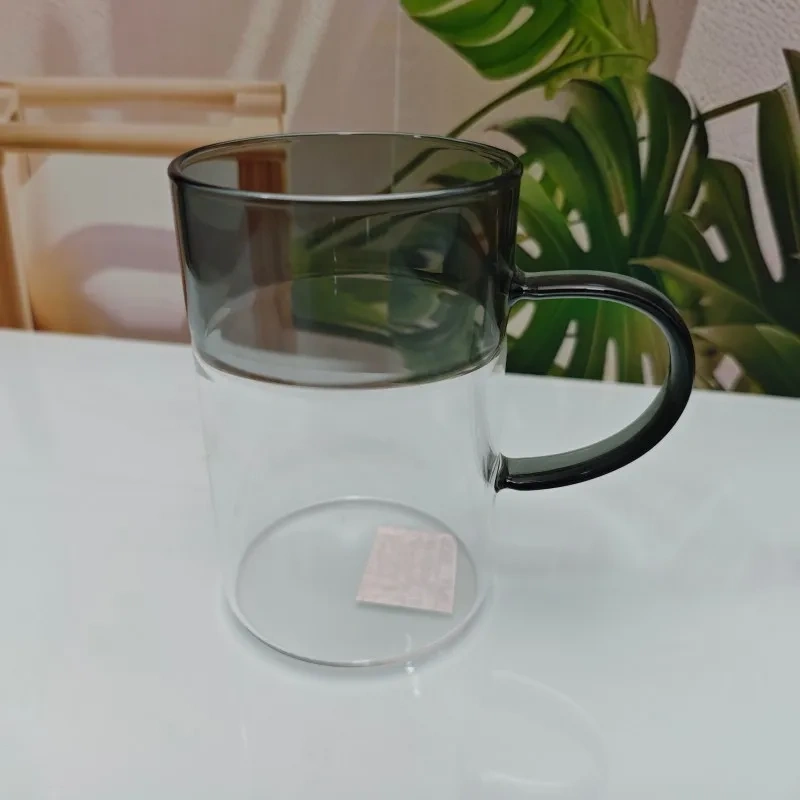 High Borosilicate Two Tone Glassa Cup Hot Drinking Coffee Glasses Stitching Color Two Color Glass Cup With Handle