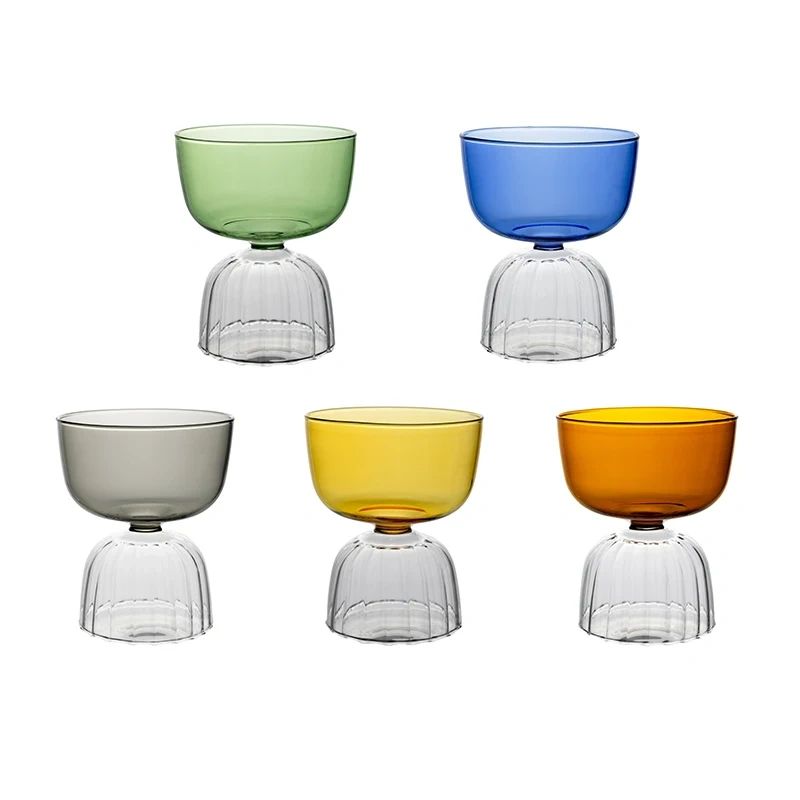 Custom Ribbed Ice Cream Cup High Borosilicate Two Color Cocktail Glass Cup for Whisky Bar Party Cups