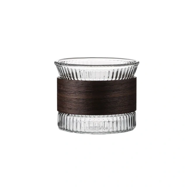 Japanese-style Single Wall High Borosilicate Vertical Stripes Ribbed Glass Cup with Wooden Sleeve Tea Water Coffee Mug