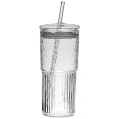 Cold Drink Glass 600ml High Borosilicate Glass Cup with Straw Lids Large Capacity Summer Cold Water Bottle for Ice Cola Coffee