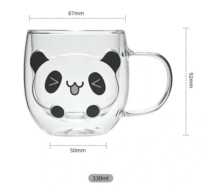 Cute Animal Double Wall High Borosilicate Transparent Glass Cup for Milk Water Coffee Juice Household Heat Resistant Glass Mug