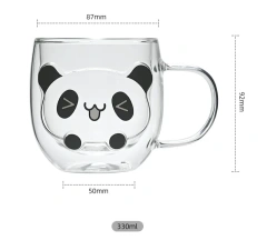 Cute Animal Double Wall High Borosilicate Transparent Glass Cup for Milk Water Coffee Juice Household Heat Resistant Glass Mug