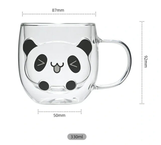Cute Animal Double Wall High Borosilicate Transparent Glass Cup for Milk Water Coffee Juice Household Heat Resistant Glass Mug