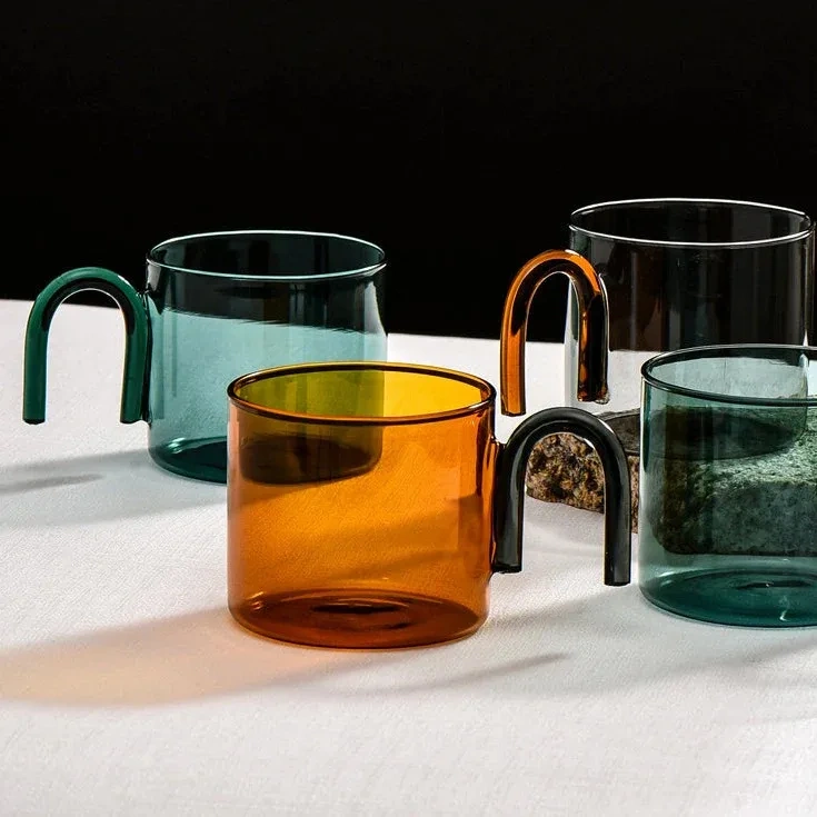 Classic Design 350ML Colored Single Wall High Borosilicate Glass Cup With Handle Drink Coffee Milk Cup