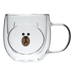 Cute Animal Double Wall High Borosilicate Transparent Glass Cup for Milk Water Coffee Juice Household Heat Resistant Glass Mug