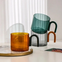 Classic Design 350ML Colored Single Wall High Borosilicate Glass Cup With Handle Drink Coffee Milk Cup