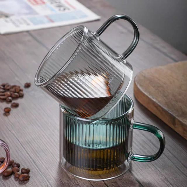 Classic Design 250ml Colored Double Wall High Borosilicate Glass Cup Coffee Cup With Handle Milk Tea Mug