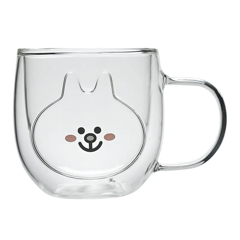Cute Animal Double Wall High Borosilicate Transparent Glass Cup for Milk Water Coffee Juice Household Heat Resistant Glass Mug