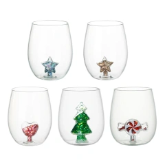 500ml Creative New Design Egg Shape Water Tumbler Drinking Glass Cup Stmeless Wine Glass with Sequins and Glitter for Christmas