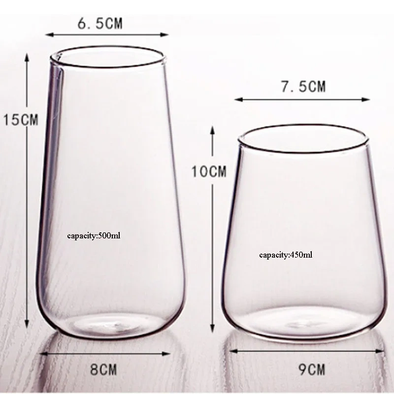 Wholesale 500ML 450ML Hight Borosilicate  Straight Milk Coffee Juice Glass Cup Transparent