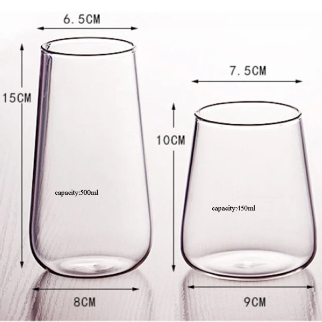 Wholesale 500ML 450ML Hight Borosilicate  Straight Milk Coffee Juice Glass Cup Transparent