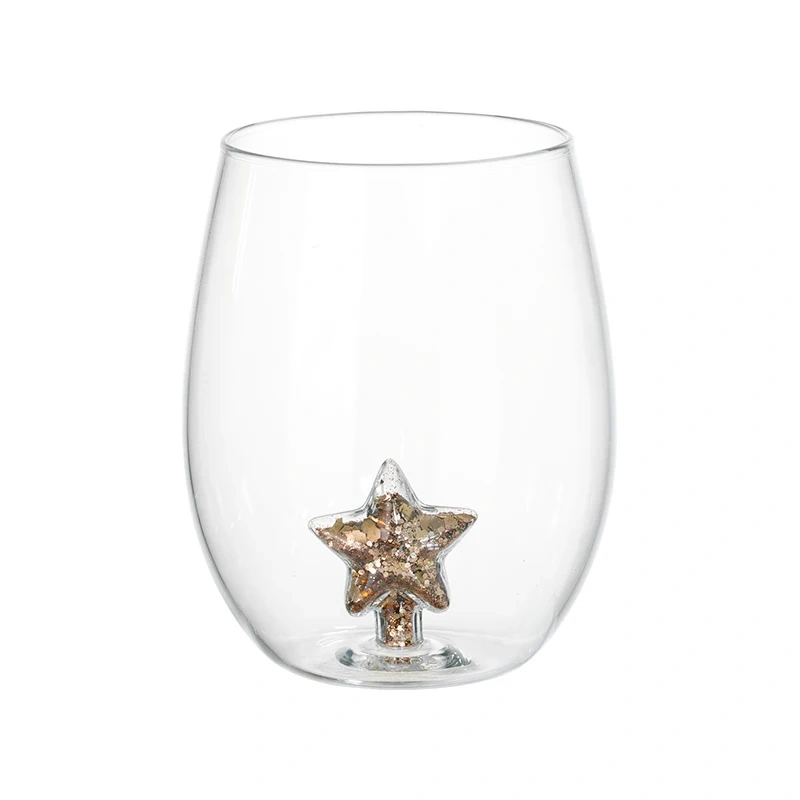 500ml Creative New Design Egg Shape Water Tumbler Drinking Glass Cup Stmeless Wine Glass with Sequins and Glitter for Christmas