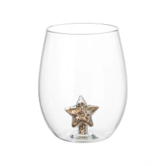 500ml Creative New Design Egg Shape Water Tumbler Drinking Glass Cup Stmeless Wine Glass with Sequins and Glitter for Christmas