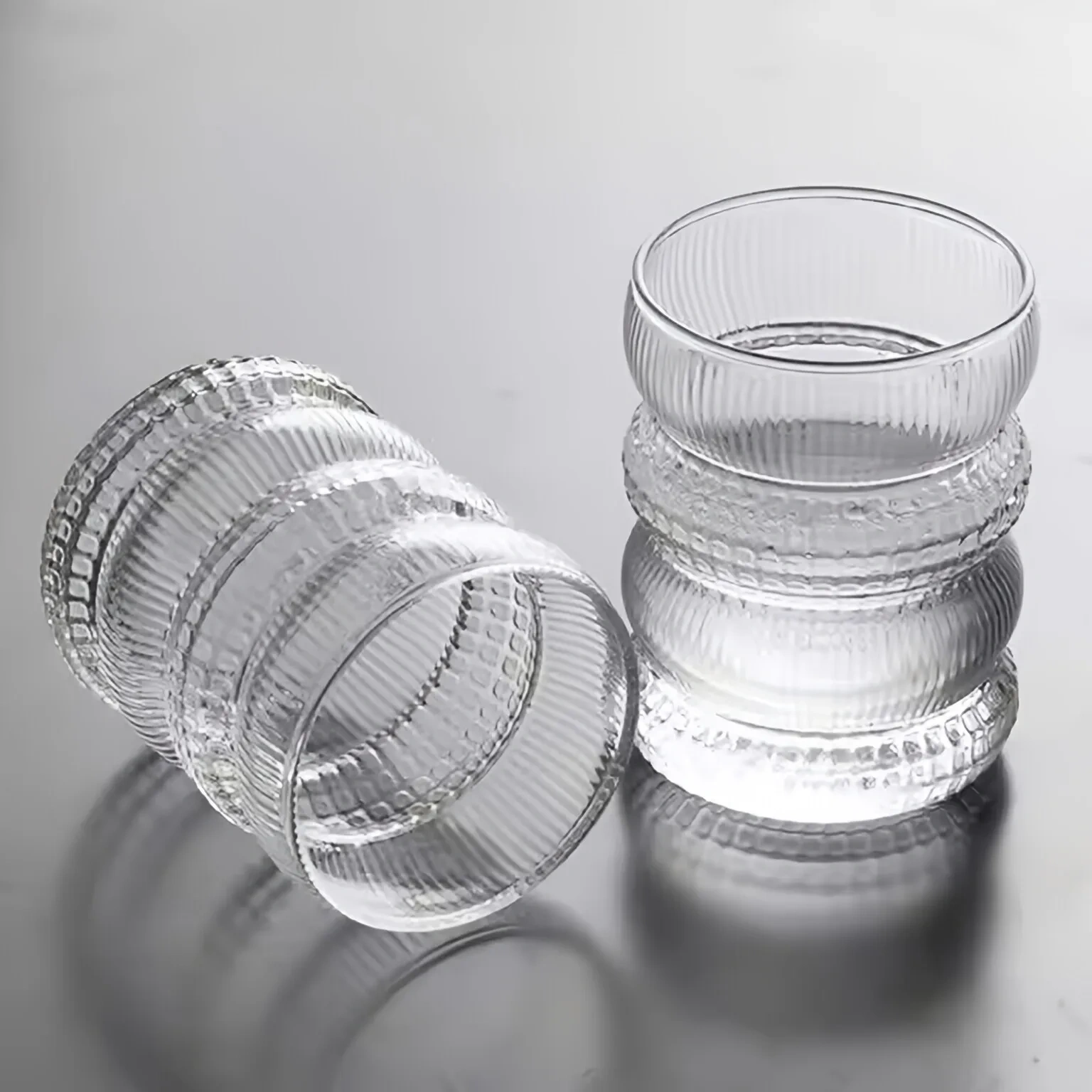 Personalized Dense Pattern Wave Shaped Transparent High Borosilicate Glass Cup Eco Friendly Classic Coffee Water Tea Wine Mug