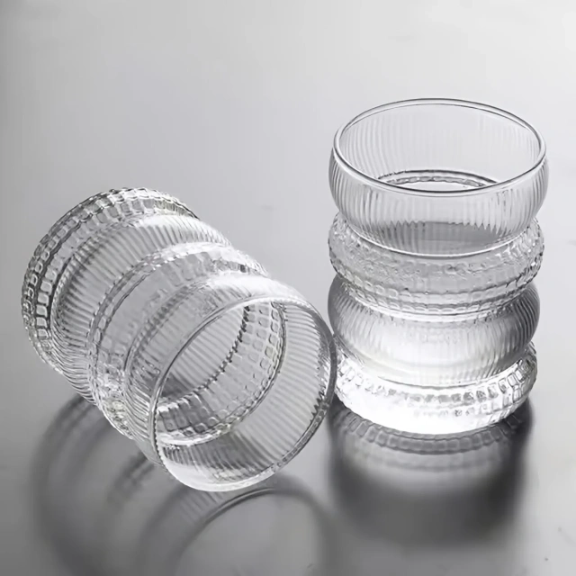 Personalized Dense Pattern Wave Shaped Transparent High Borosilicate Glass Cup Eco Friendly Classic Coffee Water Tea Wine Mug