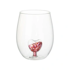 500ml Creative New Design Egg Shape Water Tumbler Drinking Glass Cup Stmeless Wine Glass with Sequins and Glitter for Christmas