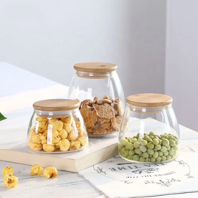 Transparent Glass Storage Coffee Candy Customized Lid Kitchen Glass Canister