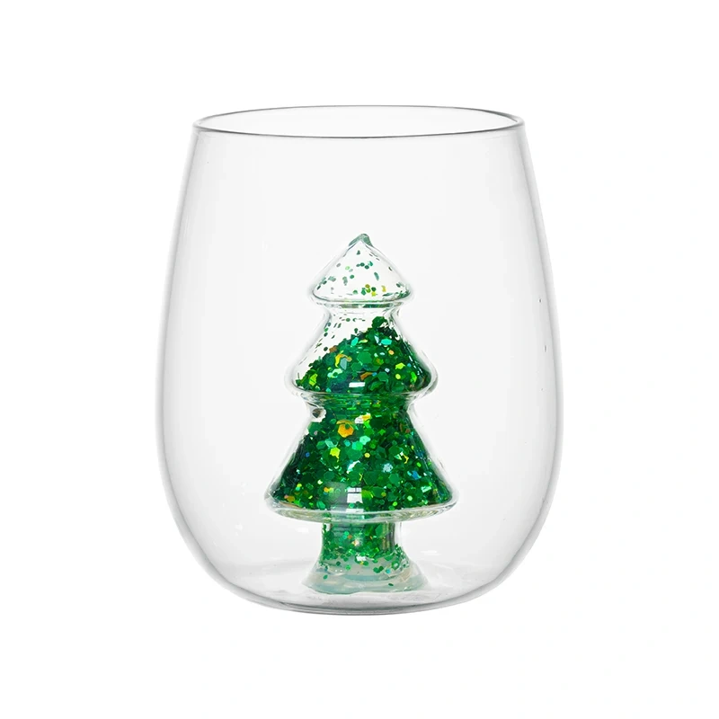 500ml Creative New Design Egg Shape Water Tumbler Drinking Glass Cup Stmeless Wine Glass with Sequins and Glitter for Christmas