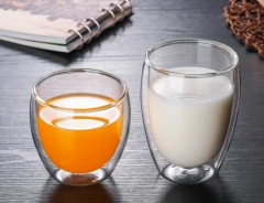 Factory Direct Custom Heat-resistant Juice High Borosilicate Double Wall Glass Coffee Drinking Cup With Bamboo/glass Lid