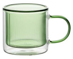 Classic Design 250ml Colored Double Wall High Borosilicate Glass Cup Coffee Cup With Handle Milk Tea Mug