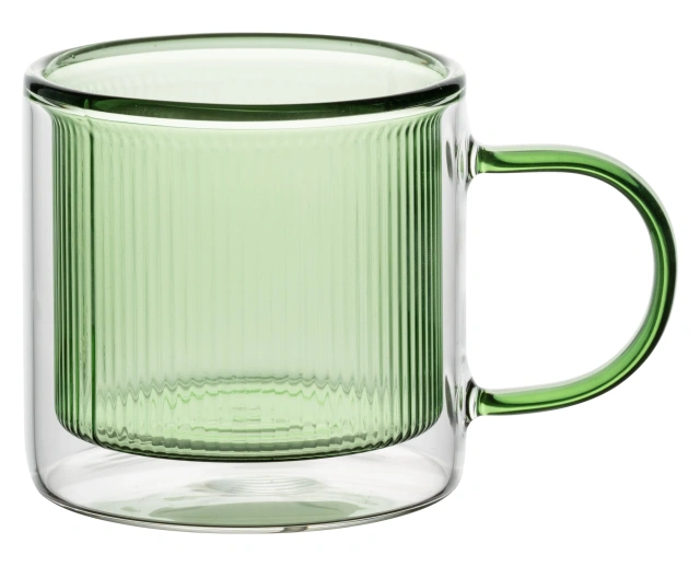 Classic Design 250ml Colored Double Wall High Borosilicate Glass Cup Coffee Cup With Handle Milk Tea Mug