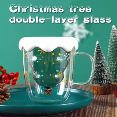 Christmas Presents 300ml 10oz Insulated Double Wall Glass Coffee Mugs with Gift Box Christmas Glass Cups