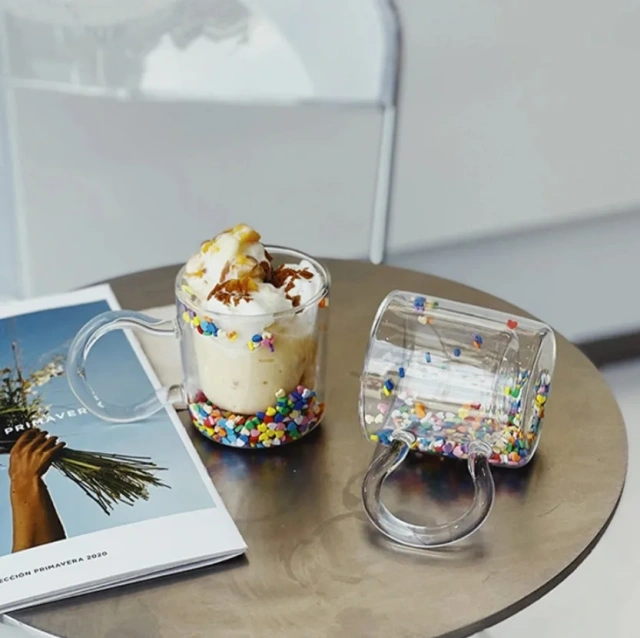 Morden Design 240ML Double Wall High Borosilicate Glass Cup With Floating Love Cute Girl Water Cup Gift Coffee Drink Milk Mug
