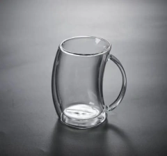 Hot Selling 250ML 350ML  Double Wall Curved Cups Heat Resistant High Borosilicate Glass Cup