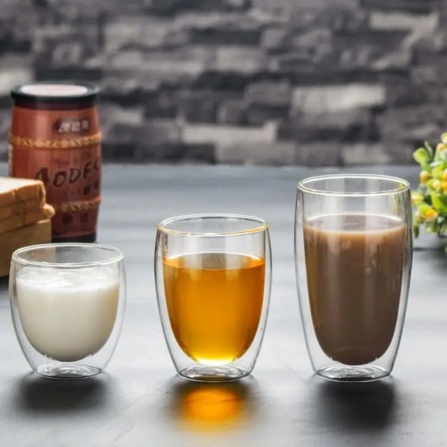 High Quality Double Wall Borosilicate Glass Coffee Mug Reusable & Custom Logo for Water Beer Tea Travel & Gift with Straw Design