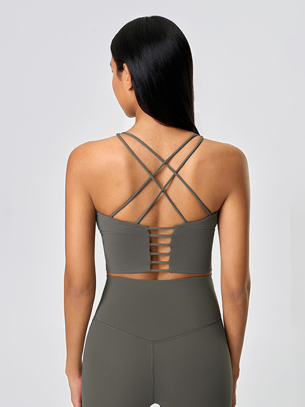 Women's Spaghetti Strap Cross Back Yoga Sports Bra