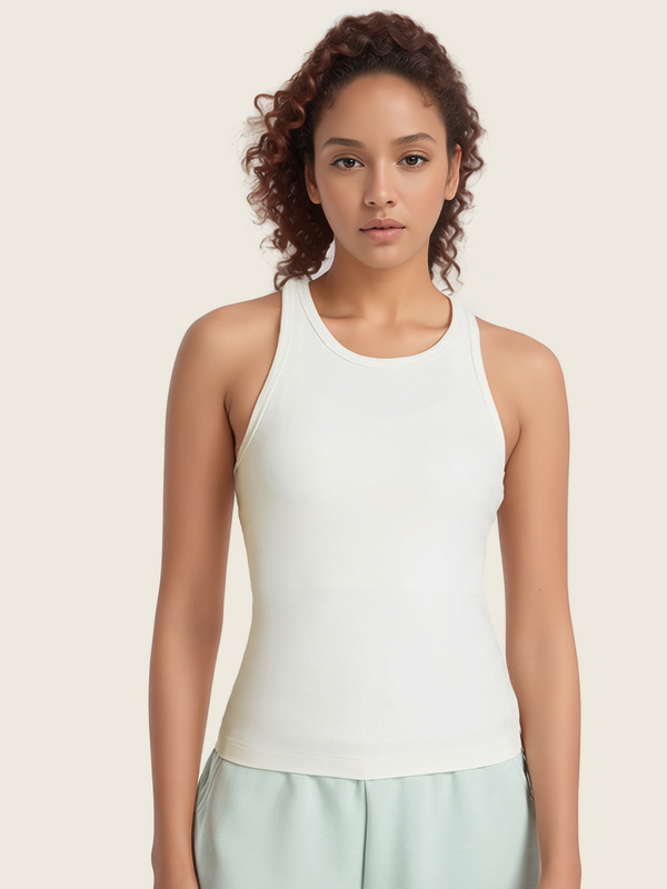 Women's Sleeveless Racerback Crew High Neck Basic  Workout  Tank Top
