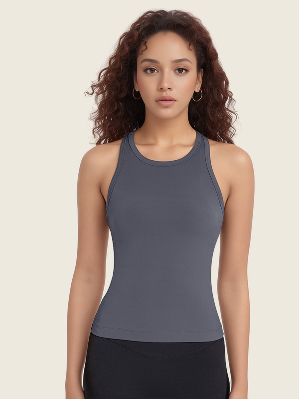 Women's Sleeveless Racerback Crew High Neck Basic  Workout  Tank Top