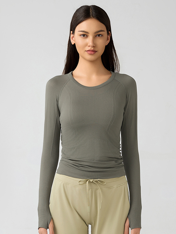 Women's Seamless Crew Neck Long Sleeve Slim Workout Shirts