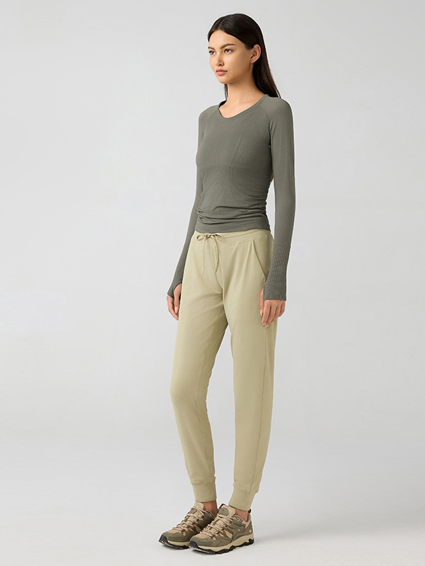 Women's Seamless Crew Neck Long Sleeve Slim Workout Shirts