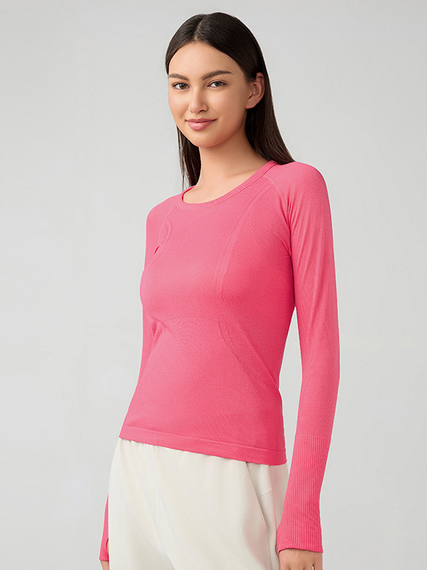 Women's Seamless Crew Neck Long Sleeve Slim Workout Shirts