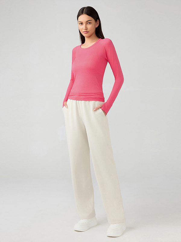 Women's Seamless Crew Neck Long Sleeve Slim Workout Shirts
