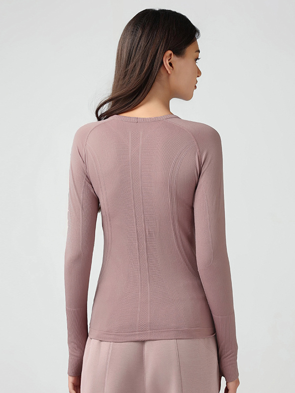 Women's Seamless Crew Neck Long Sleeve Slim Workout Shirts