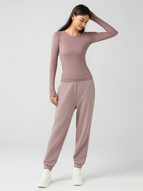 Women's Seamless Crew Neck Long Sleeve Slim Workout Shirts