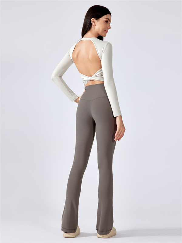 Sexy Open Back Long Sleeve Workout Crop Top Shirts