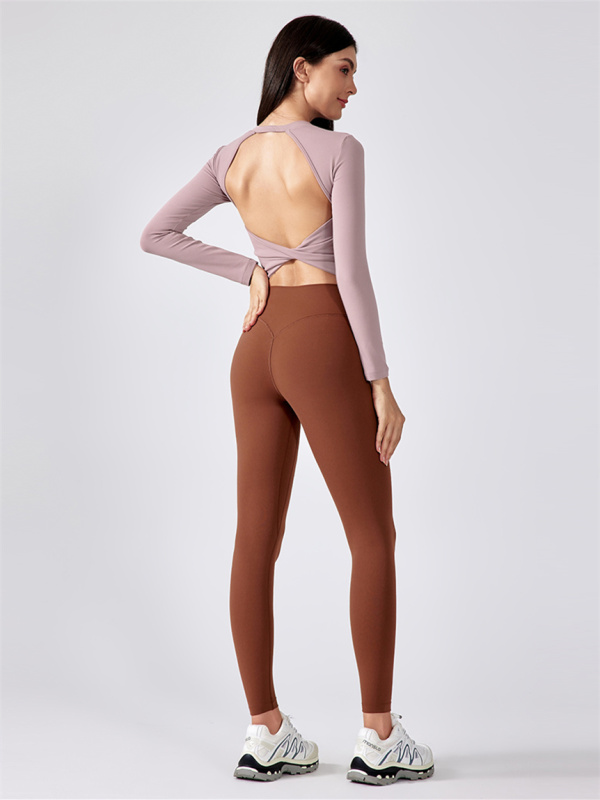 Sexy Open Back Long Sleeve Workout Crop Top Shirts