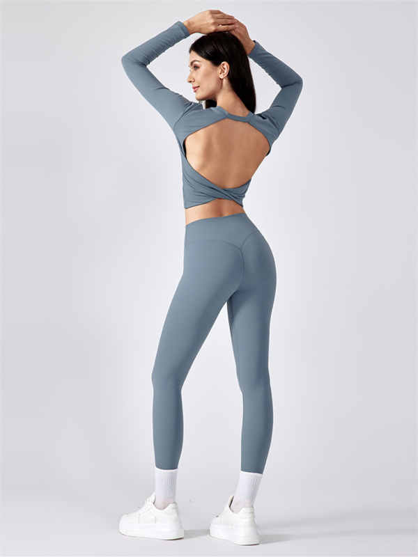 Sexy Open Back Long Sleeve Workout Crop Top Shirts