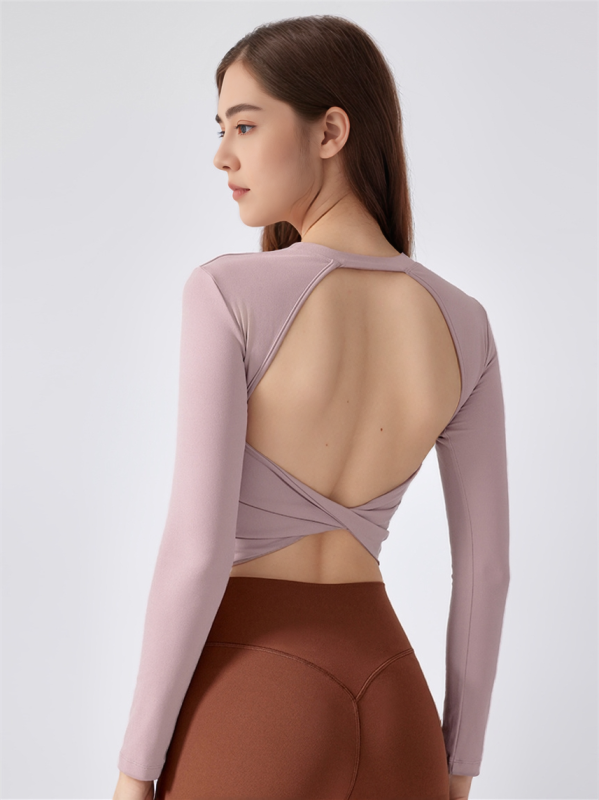 Sexy Open Back Long Sleeve Workout Crop Top Shirts